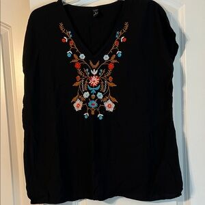 Floral Embroidered V-Neck Blouse